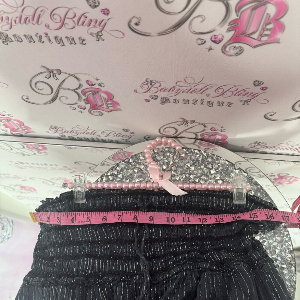 Skirt/dress sparkly thread stripes black silver waist tie up flowy maxi cute - Picture 7 of 9